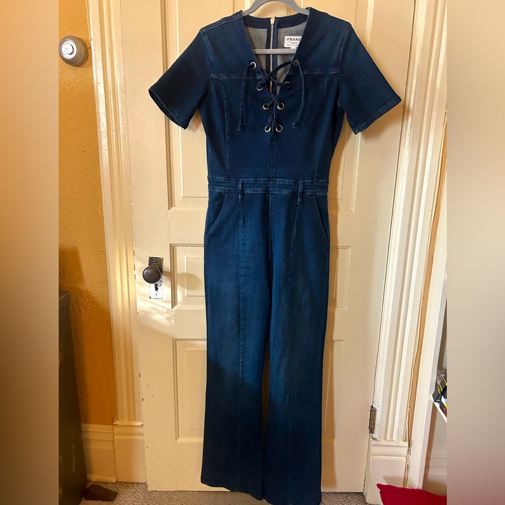 FRAME denim jumpsuit lace up M